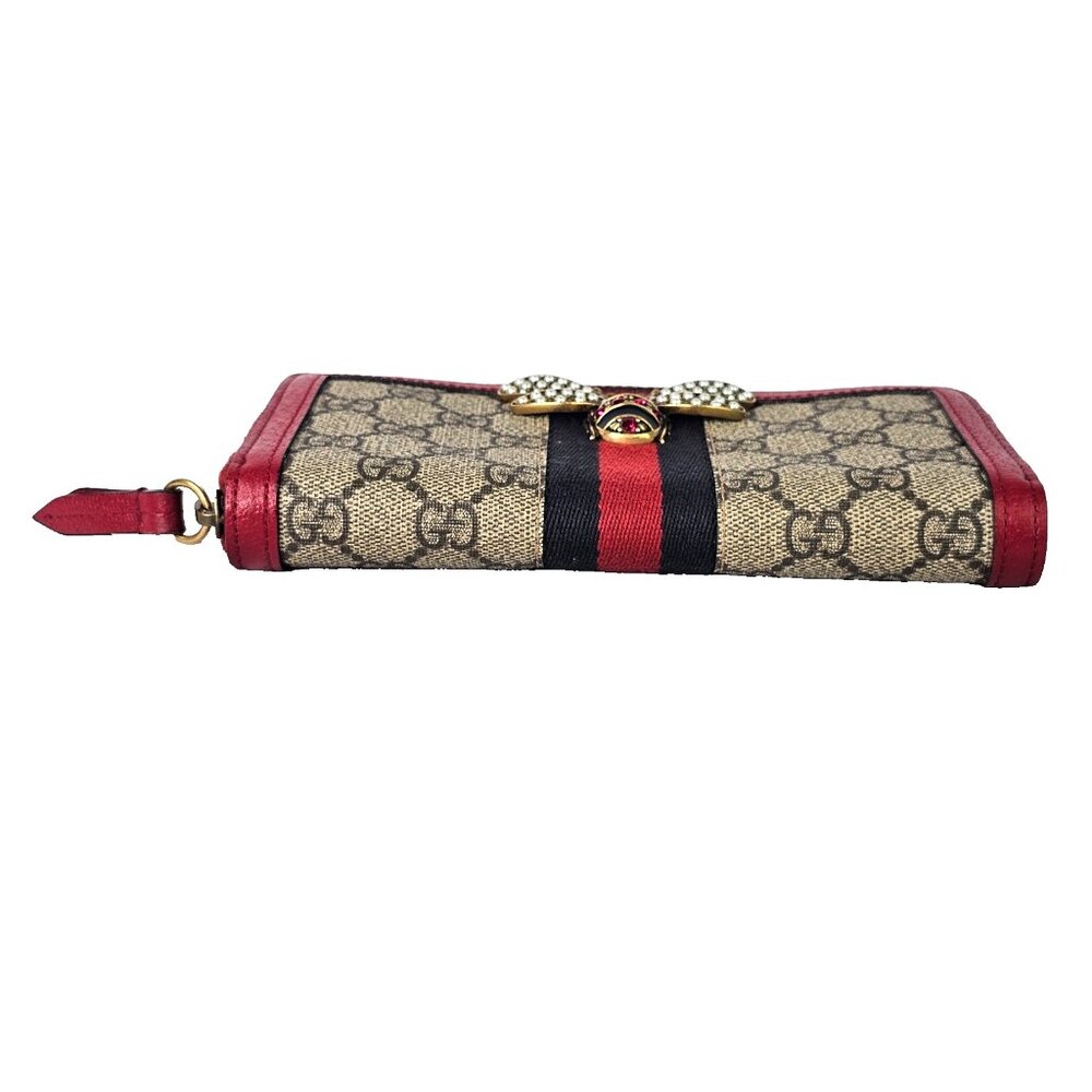 GUCCI Queen Margaret Bee Rhinestone Red Supreme Continental Wallet Zip Monogram - Picture 9 of 10